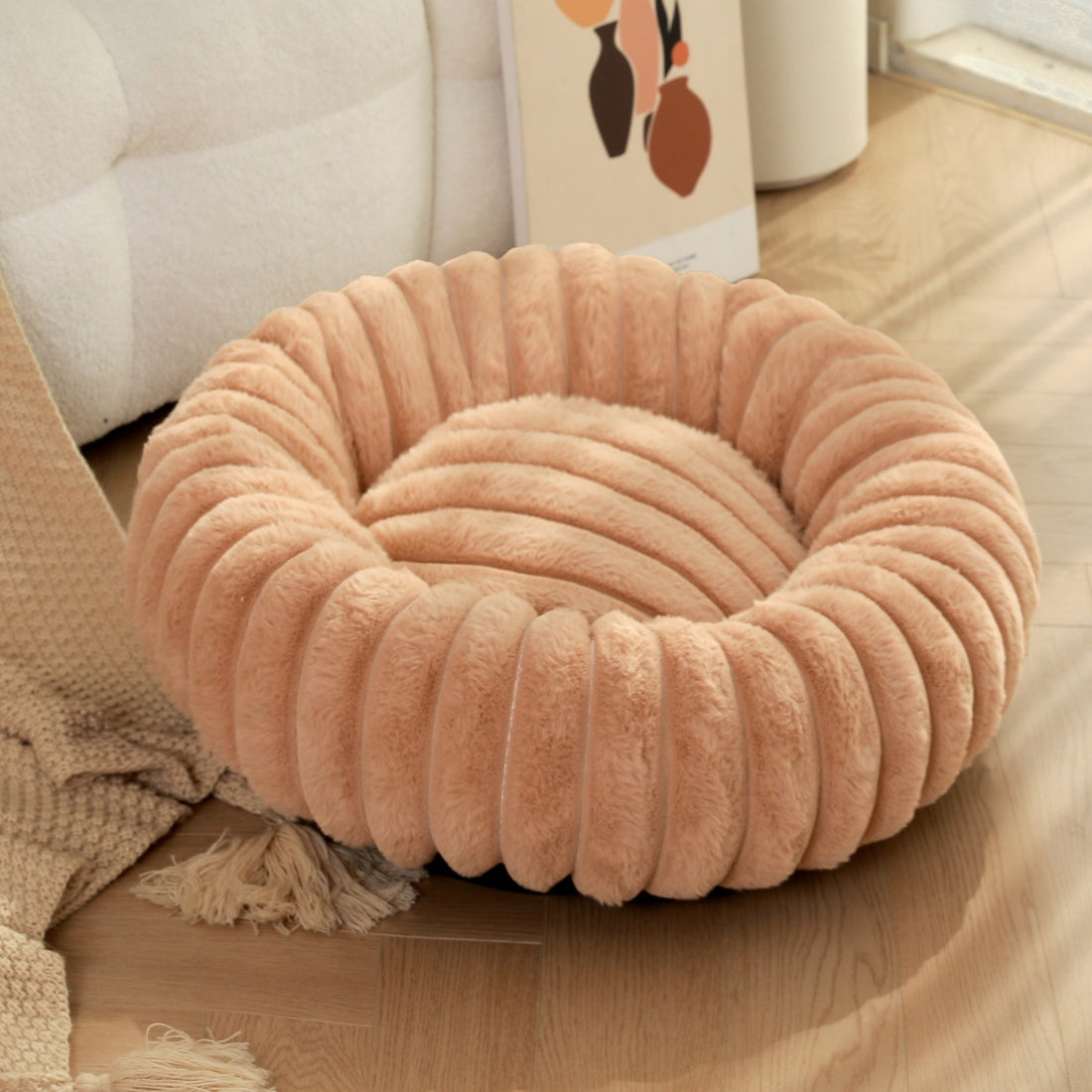 Long Hair Round Pet Bed – Warm Plush Nest for Cats & Dogs (6 Sizes, 5 Colors)