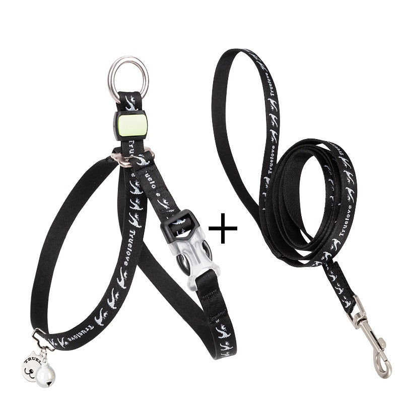 Cat & Small Dog Chest Harness with Bell – Polyester Mesh Leash Set in 5 Colors (S–L)