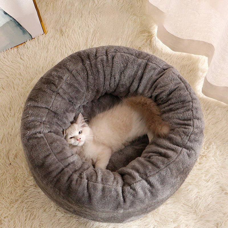 Fluffy Donut Dog Bed – Warm Arctic Fleece Cushion for Dogs & Cats (3 Sizes)