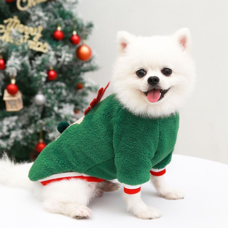 Christmas Velvet Dog Sweater – Fawn Print Holiday Outfit in Red & Green (XS–2XL)
