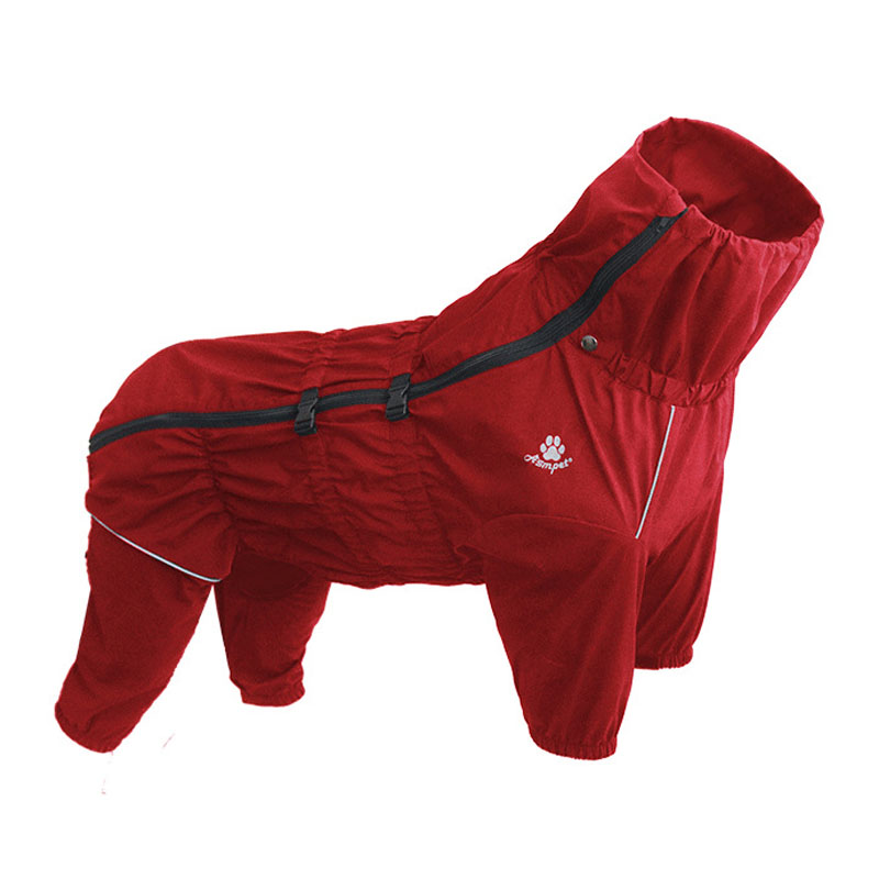 Waterproof All-Weather Dog Raincoat – Reflective 4-Legged Jacket in Black & Red (XL–5XL)