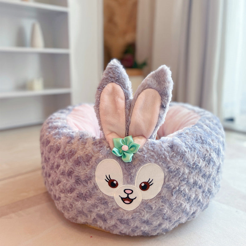 Cartoon Bear Pet Bed – Cute Round Plush Nest for Dogs & Cats (3 Sizes)