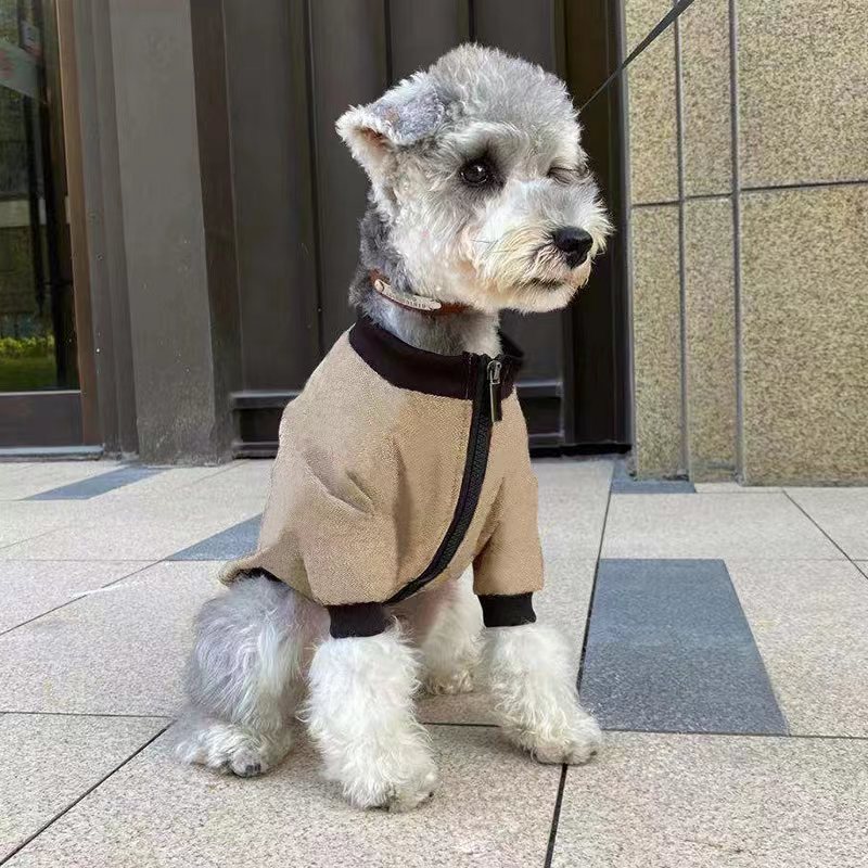Khaki Hooded Winter Dog Coat – Casual Polyester Jacket (S–2XL)