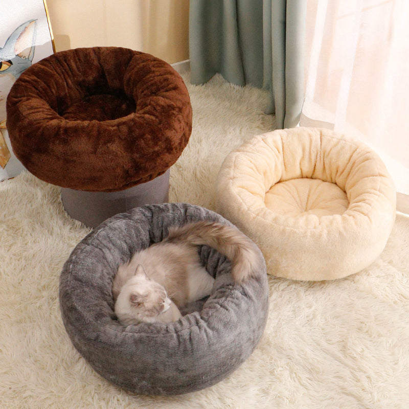 Fluffy Donut Dog Bed – Warm Arctic Fleece Cushion for Dogs & Cats (3 Sizes)