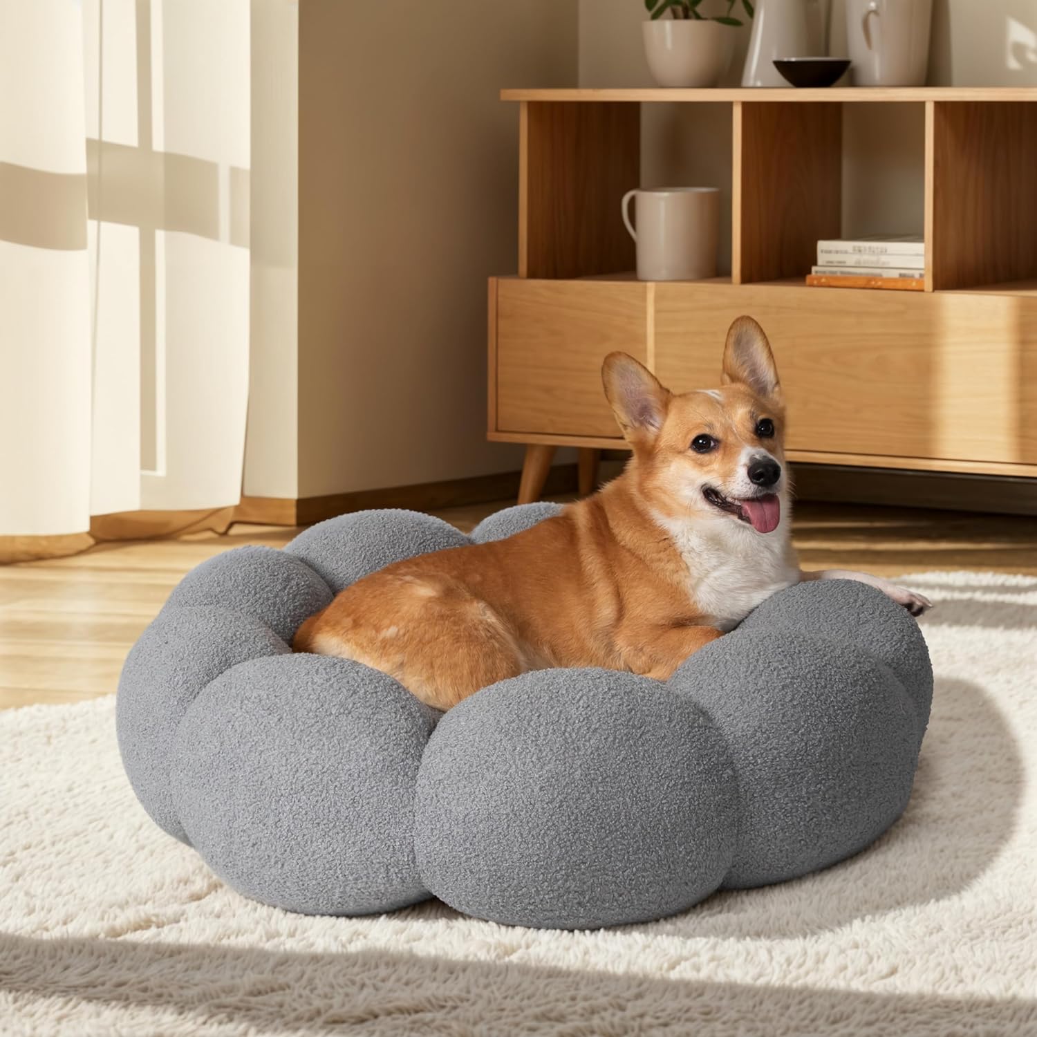 Flower Calming Dog Bed – Washable Donut Cuddler in 5 Colors (S–L)