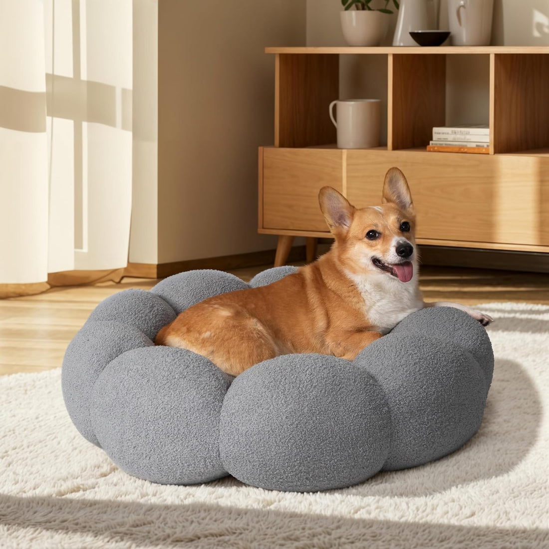 Flower Calming Dog Bed – Washable Donut Cuddler in 5 Colors (S–L)