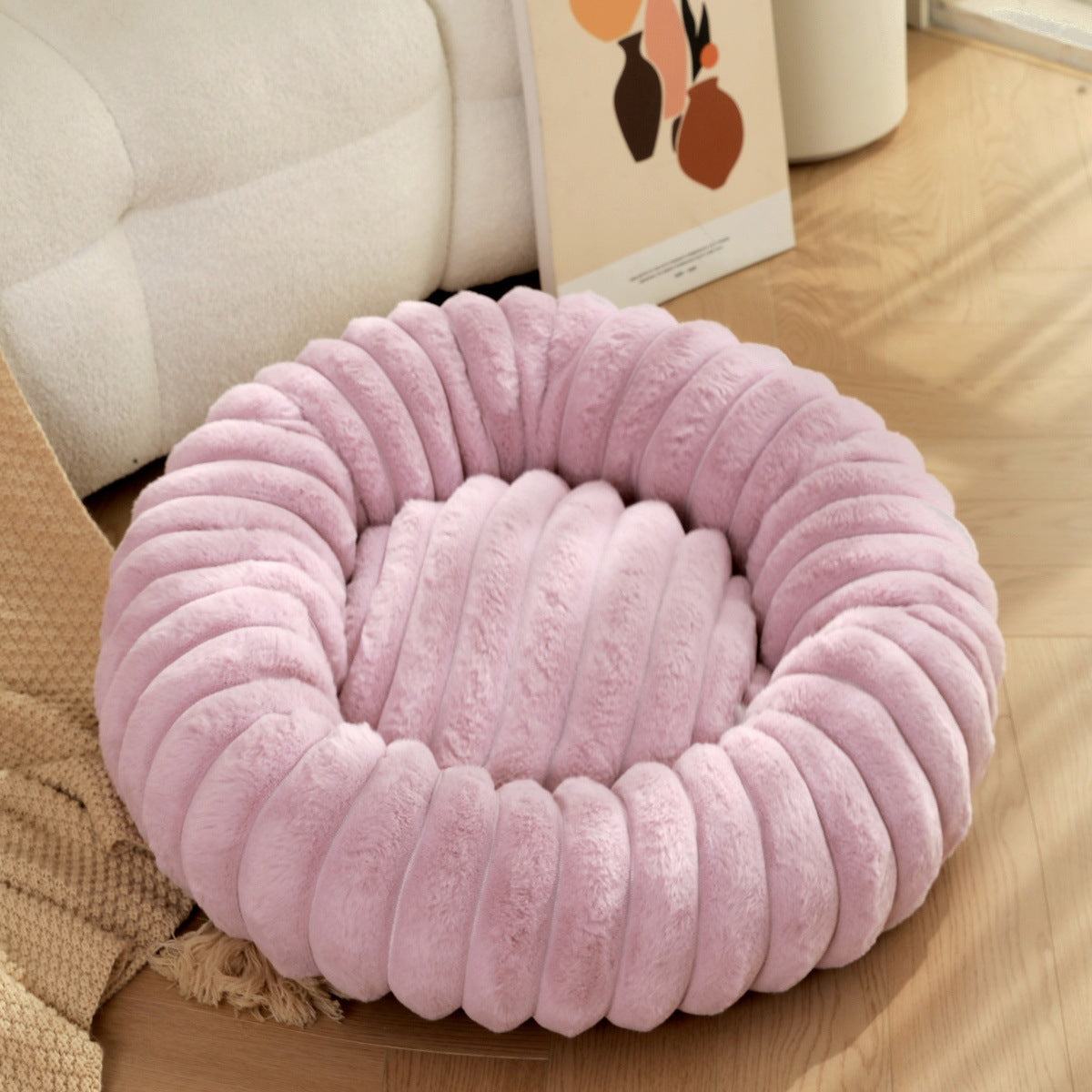 Long Hair Round Pet Bed – Warm Plush Nest for Cats & Dogs (6 Sizes, 5 Colors)