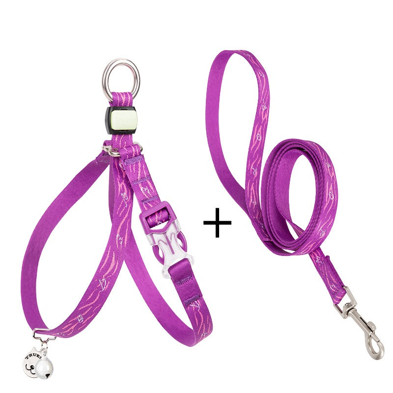 Cat & Small Dog Chest Harness with Bell – Polyester Mesh Leash Set in 5 Colors (S–L)