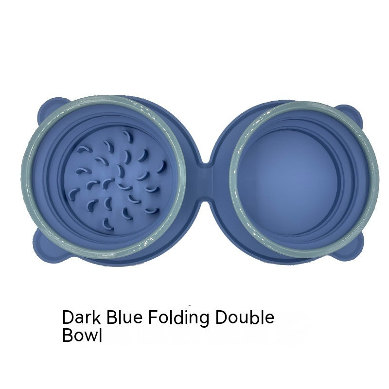 Portable Foldable Silicone Double Pet Food Bowl Non-Slip for Travel