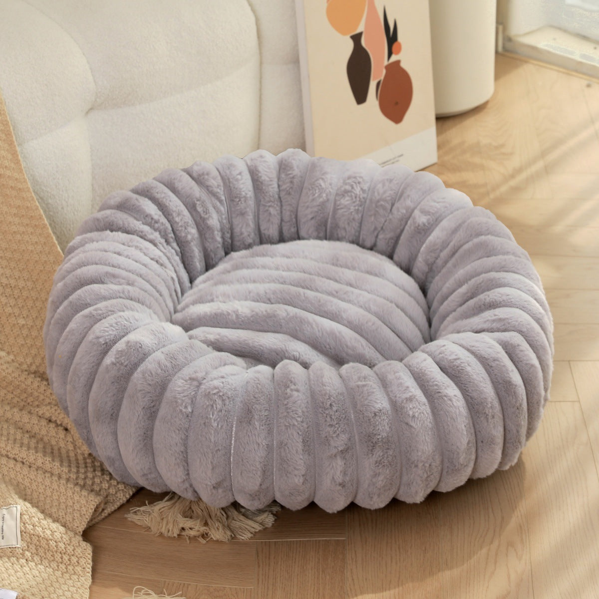 Long Hair Round Pet Bed – Warm Plush Nest for Cats & Dogs (6 Sizes, 5 Colors)