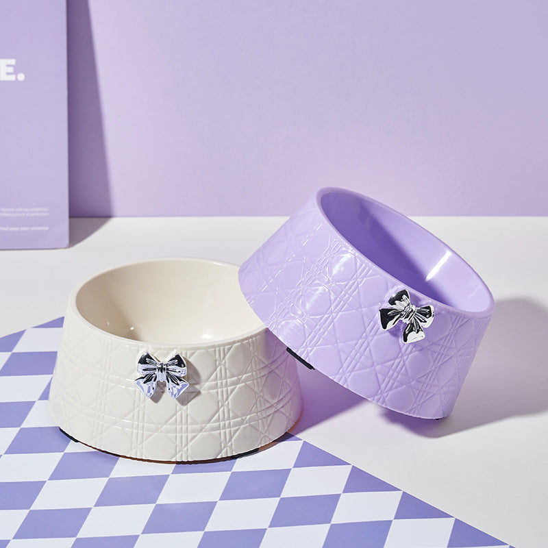 Bowknot Pet Food Bowl Diamond Pattern Feeder for Dogs and Cats