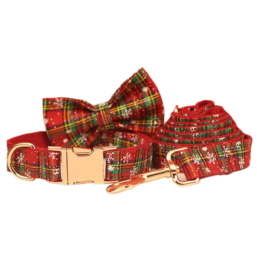 Christmas Plaid Dog Collar & Leash Set – Festive Bowknot Design (XS–XL, 5 Styles)