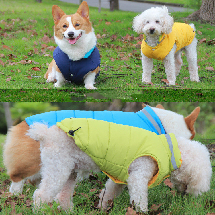 Reflective Waterproof Dog Vest – Thickened Outdoor Jacket in Blue & Green (S–5XL)