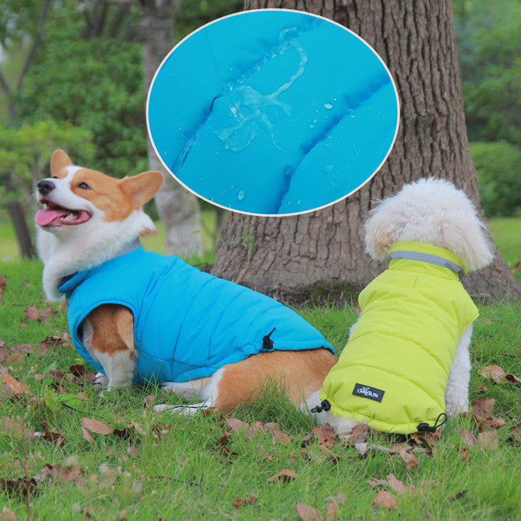 Reflective Waterproof Dog Vest – Thickened Outdoor Jacket in Blue & Green (S–5XL)