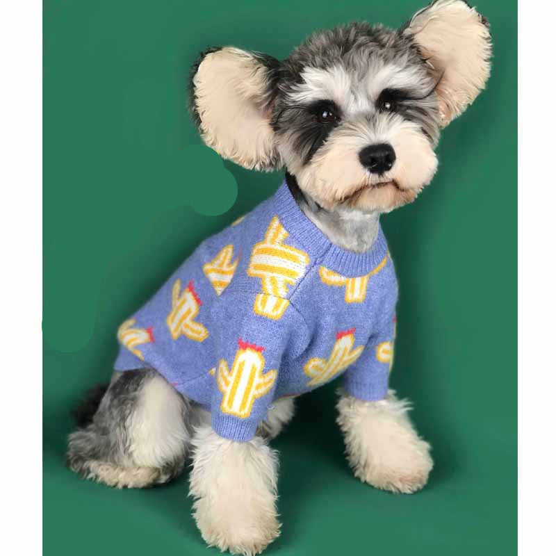 Cactus Print Dog Sweater – Fun Acrylic Knit in Purple & Yellow (S–XXL)