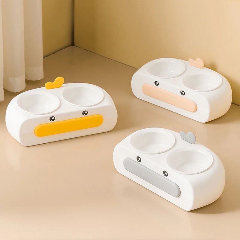 Duck Design Double Pet Bowl for Dogs and Cats