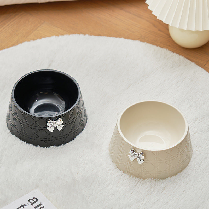 Bowknot Pet Food Bowl Diamond Pattern Feeder for Dogs and Cats