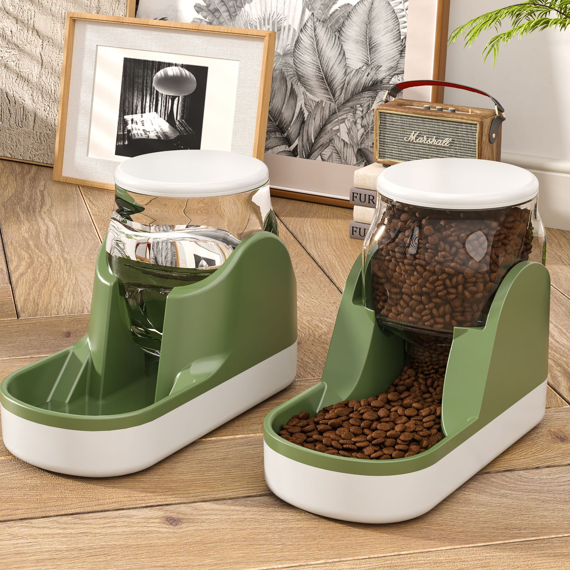 Automatic Cat and Dog Water Fountain and Food Dispenser Large Capacity