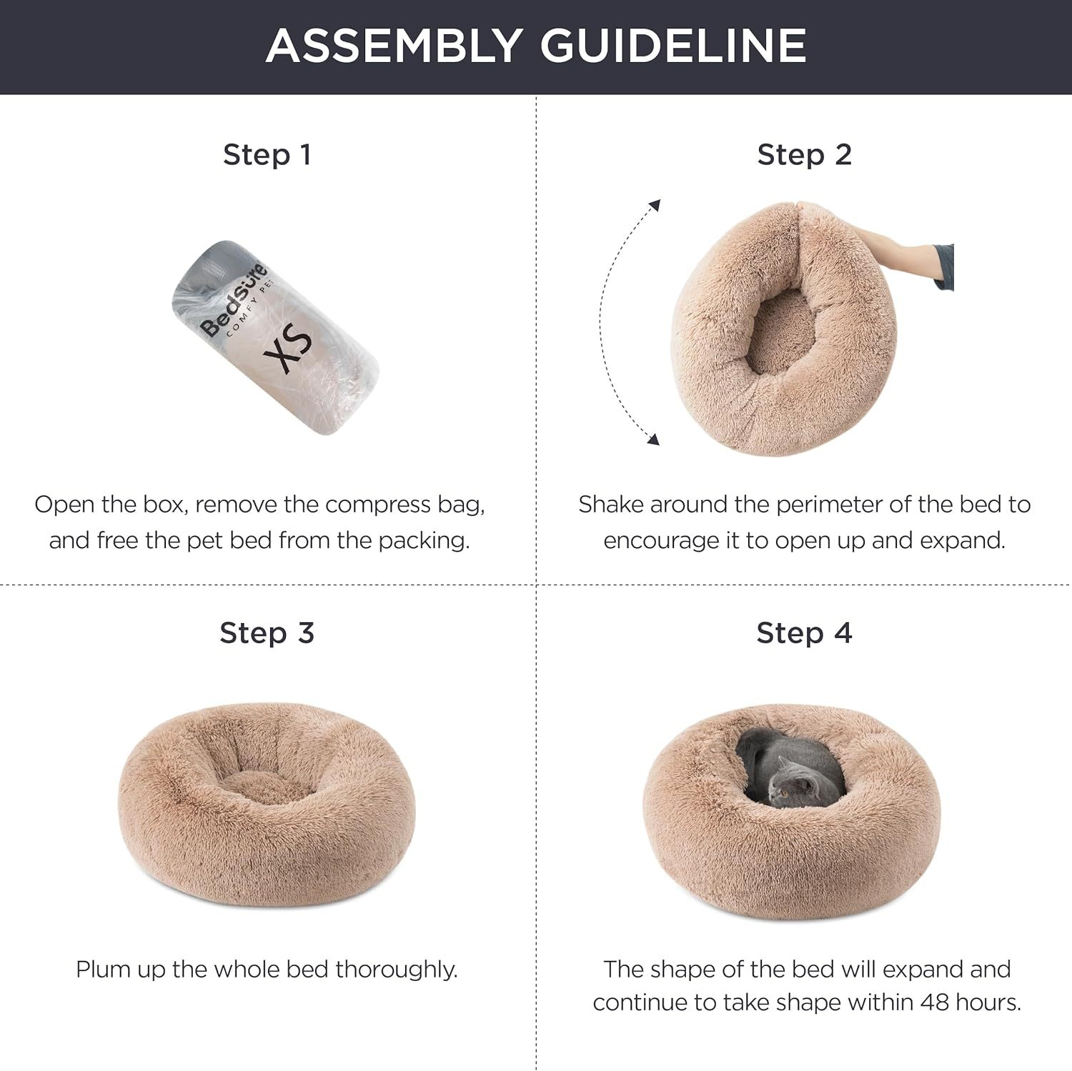 Non-Slip Round Fluffy Dog Bed – Indoor Plush Pet Mat in 5 Colors (5 Sizes)