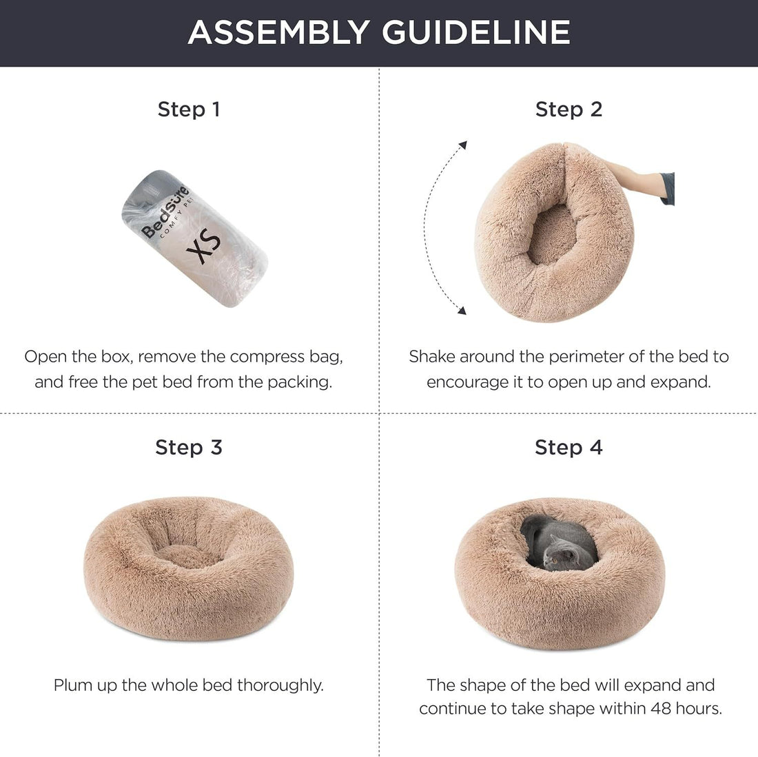 Non-Slip Round Fluffy Dog Bed – Indoor Plush Pet Mat in 5 Colors (5 Sizes)