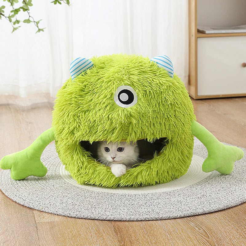 Washable Calming Cat Bed – Fluffy Round Plush Cushion for Cats & Dogs (3 Sizes)
