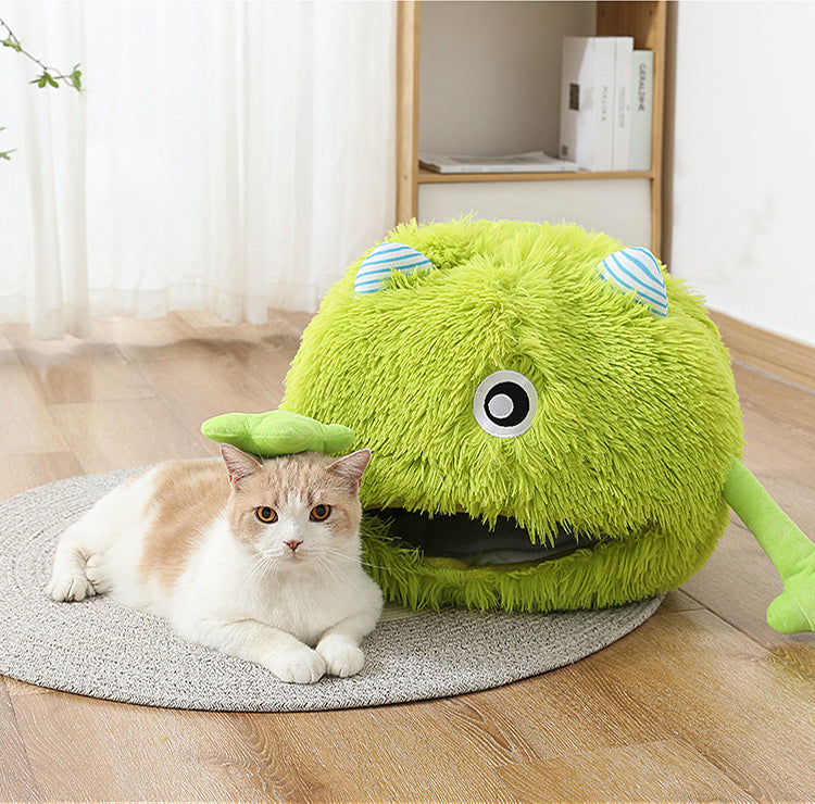 Washable Calming Cat Bed – Fluffy Round Plush Cushion for Cats & Dogs (3 Sizes)