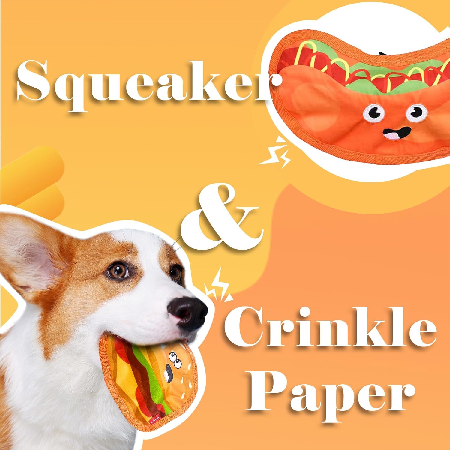 Durable Squeaky Crinkle Dog Toy Hamburger for Puppies and Dogs