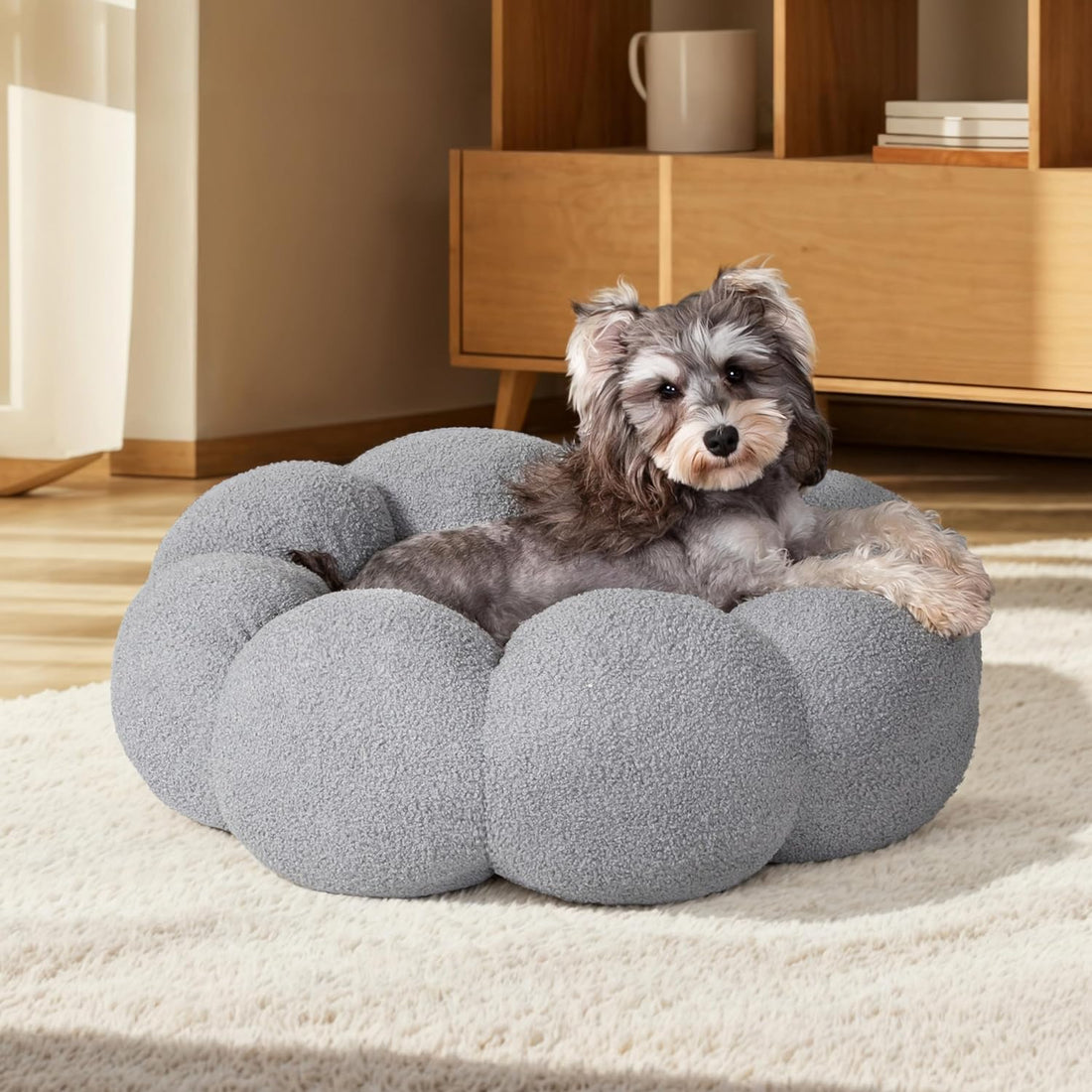Flower Calming Dog Bed – Washable Donut Cuddler in 5 Colors (S–L)