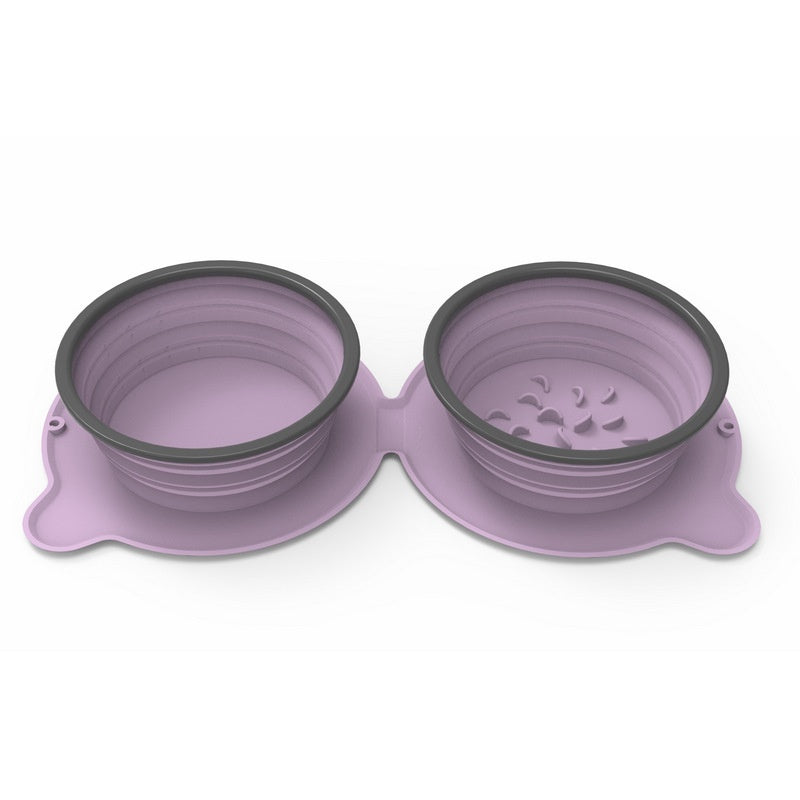 Portable Foldable Silicone Double Pet Food Bowl Non-Slip for Travel