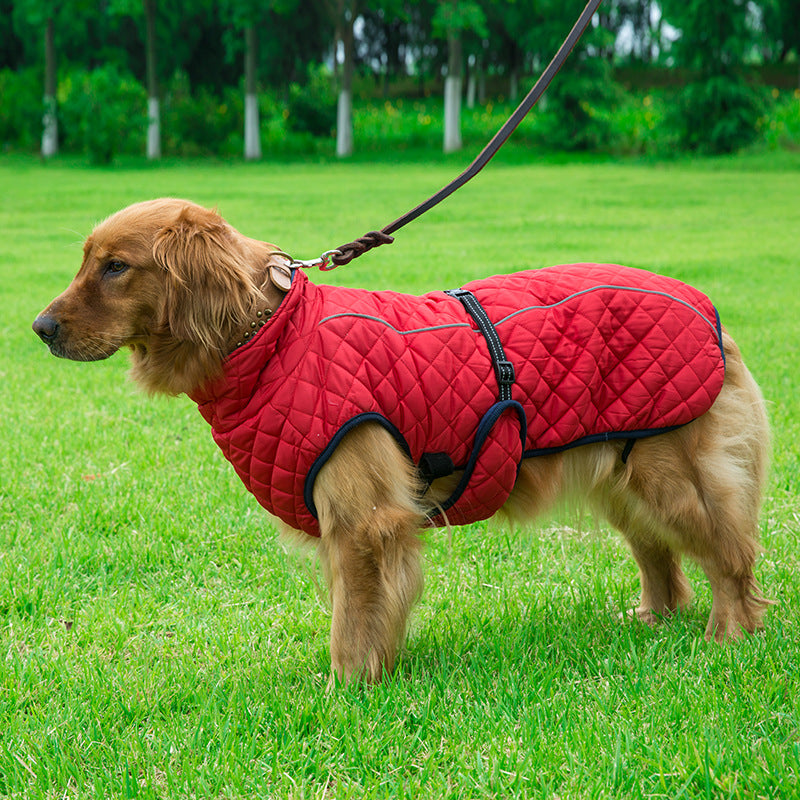 Adjustable Cotton Dog Jacket – Warm Winter Coat in Red & Navy (S–2XL)