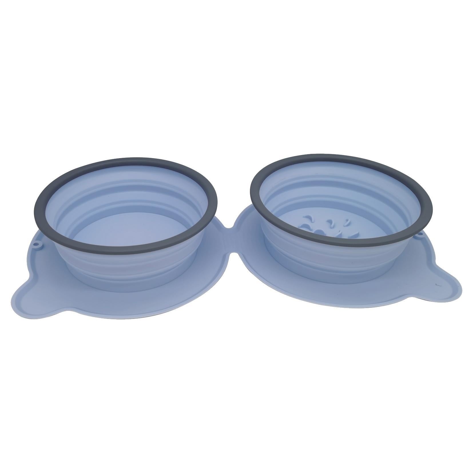 Portable Foldable Silicone Double Pet Food Bowl Non-Slip for Travel
