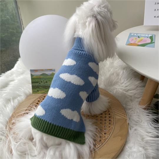Blue Sky Jacquard Dog Sweater – Fashion Polyester Knit (XS–L)