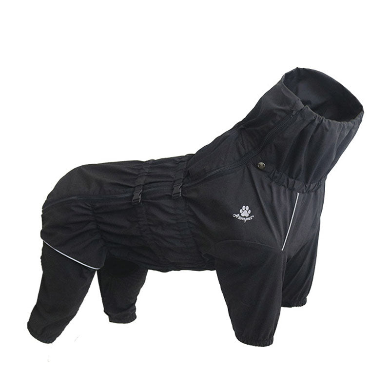 Waterproof All-Weather Dog Raincoat – Reflective 4-Legged Jacket in Black & Red (XL–5XL)