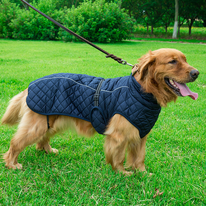 Adjustable Cotton Dog Jacket – Warm Winter Coat in Red & Navy (S–2XL)