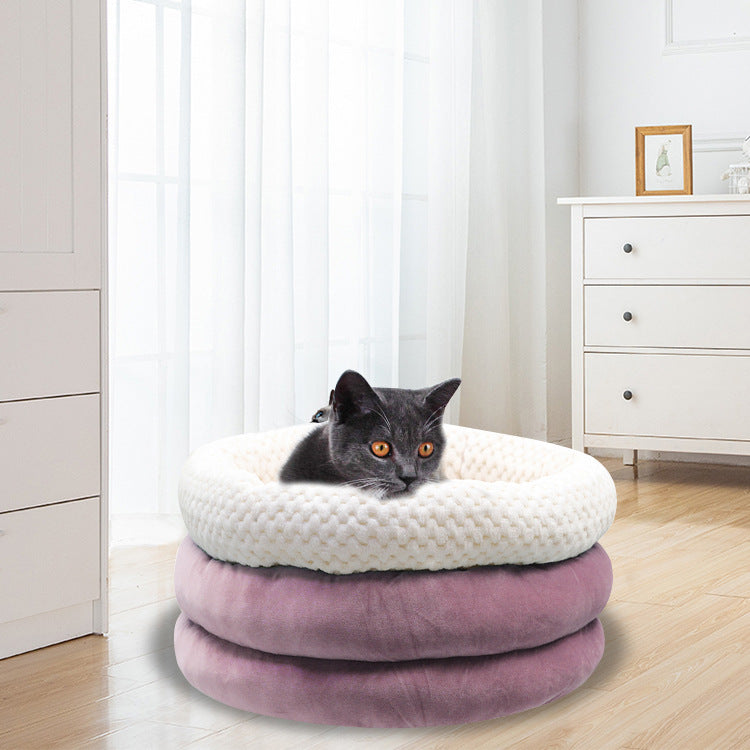 Semi-Enclosed Ice Velvet Pet Bed – Deep Sleep Nest for Dogs & Cats