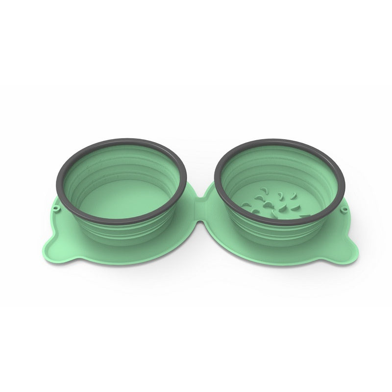 Portable Foldable Silicone Double Pet Food Bowl Non-Slip for Travel