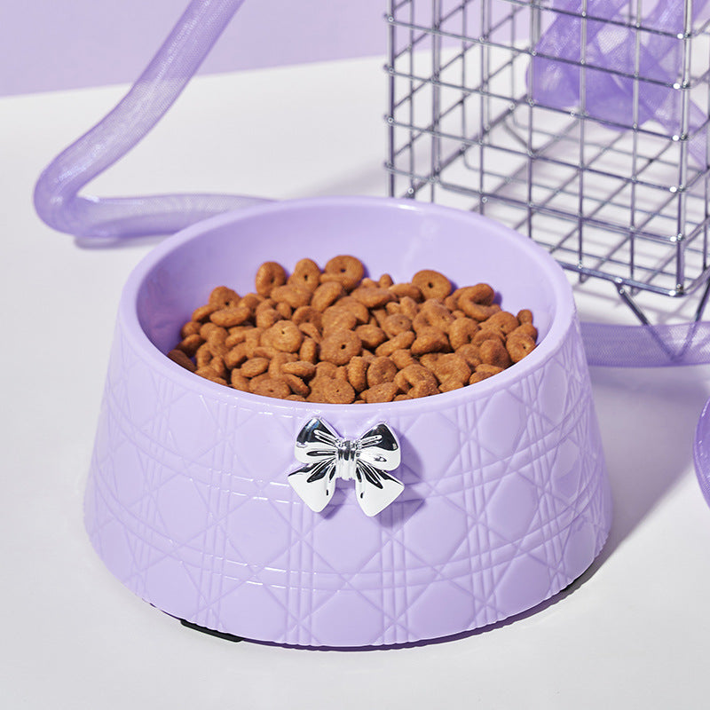 Bowknot Pet Food Bowl Diamond Pattern Feeder for Dogs and Cats
