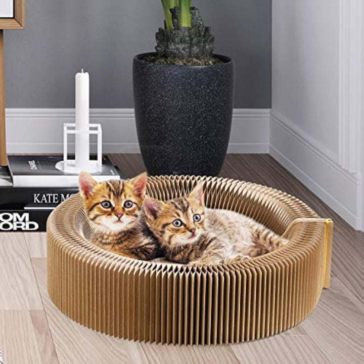 Collapsible Cardboard Cat Scratcher Lounge – Round Corrugated Scratching Bed