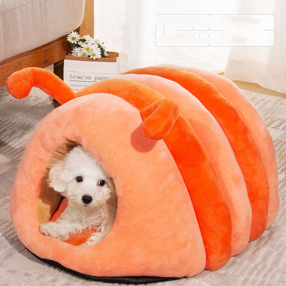 Caterpillar Cat Bed – Cozy Winter Plush Nest for Cats (Orange & Green)