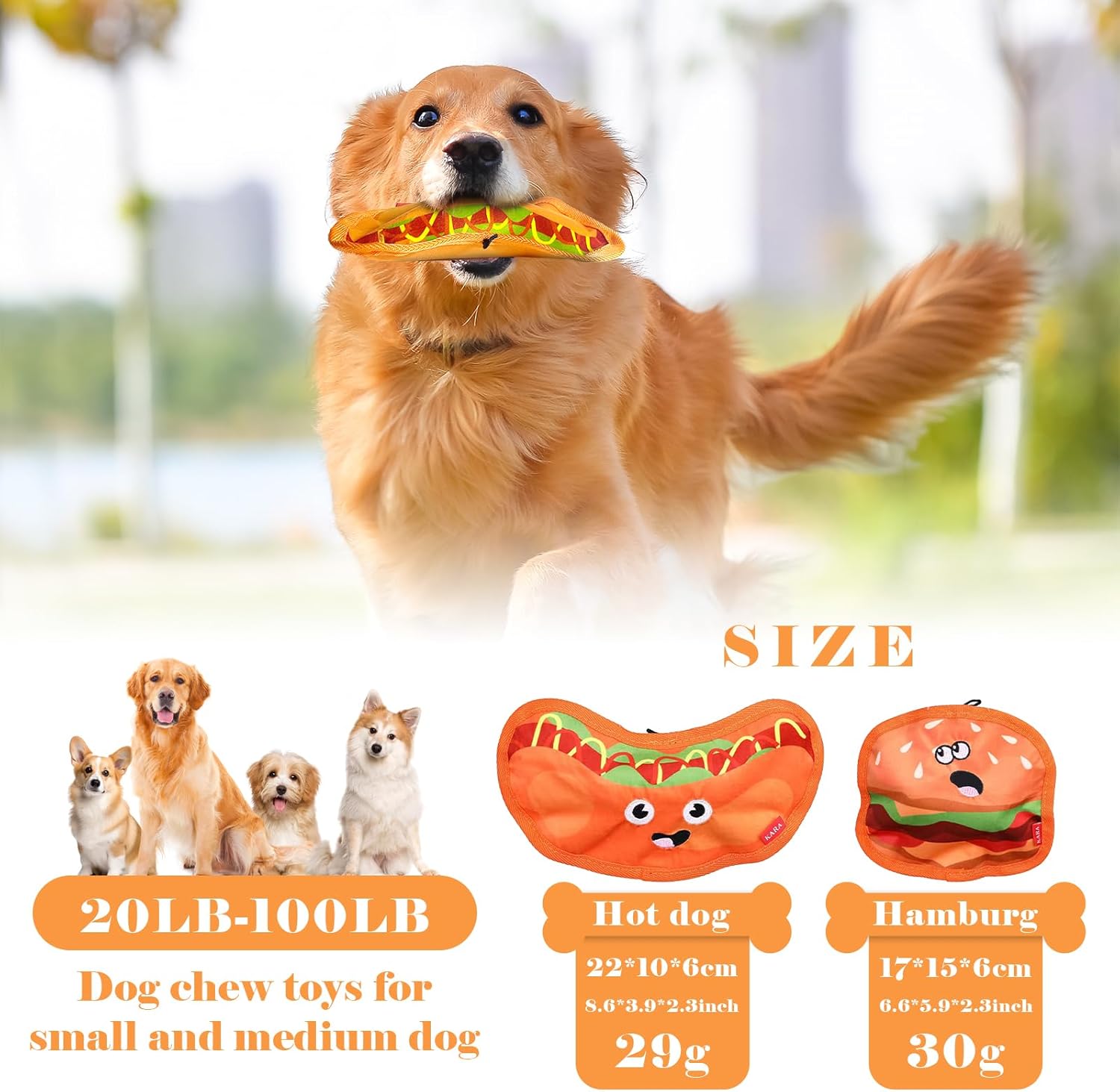 Durable Squeaky Crinkle Dog Toy Hamburger for Puppies and Dogs