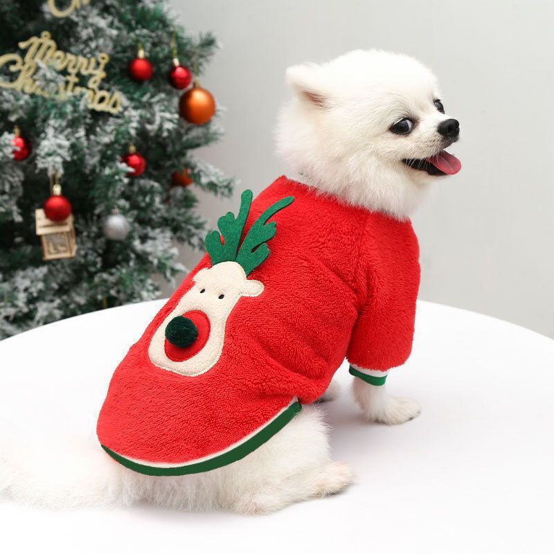Christmas Velvet Dog Sweater – Fawn Print Holiday Outfit in Red & Green (XS–2XL)