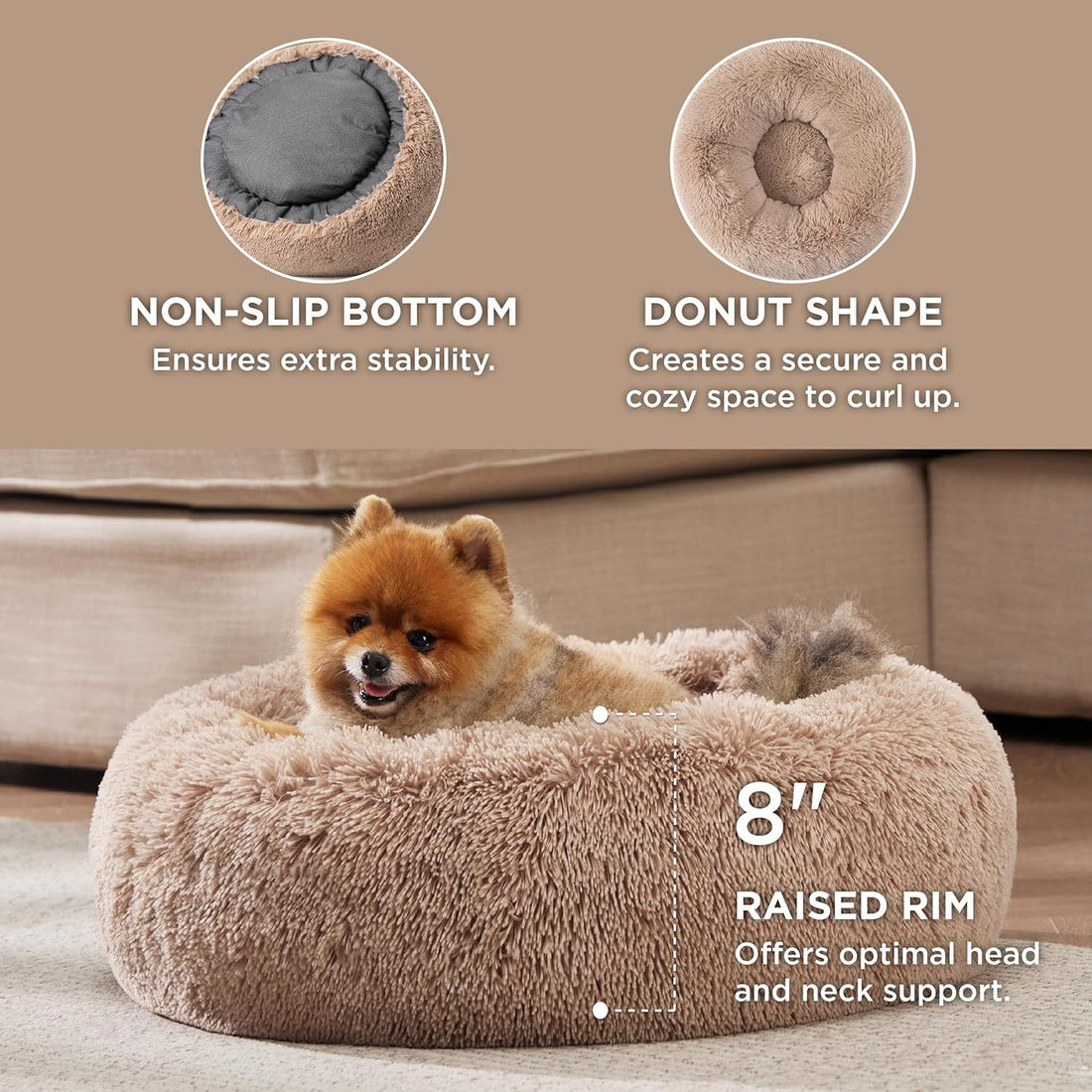 Non-Slip Round Fluffy Dog Bed – Indoor Plush Pet Mat in 5 Colors (5 Sizes)
