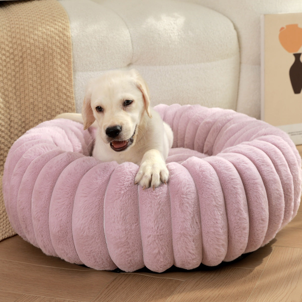 Long Hair Round Pet Bed – Warm Plush Nest for Cats & Dogs (6 Sizes, 5 Colors)