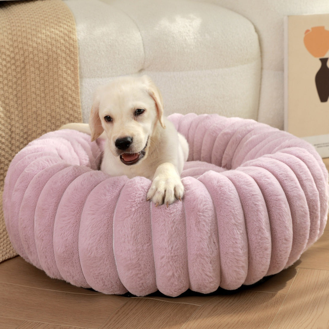 Long Hair Round Pet Bed – Warm Plush Nest for Cats & Dogs (6 Sizes, 5 Colors)