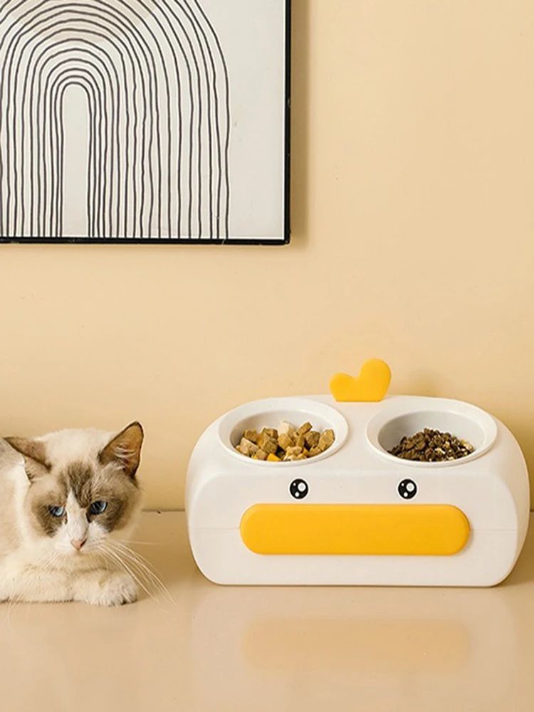 Duck Design Double Pet Bowl for Dogs and Cats