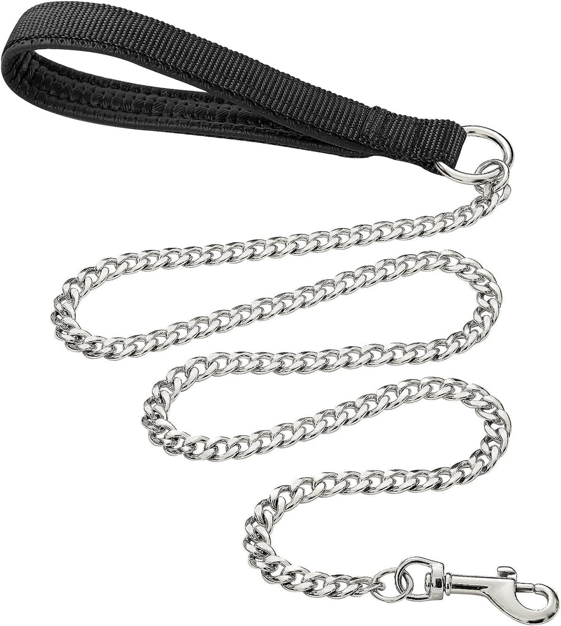 Heavy-Duty Chew-Proof Metal Dog Leash – Padded Handle, 47 in Chrome Chain (Red, Blue, Black)