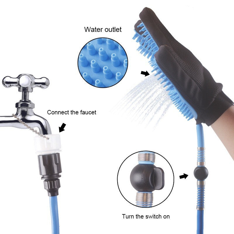 Five-Finger Pet Shower Gloves with Spray and Massage Brush