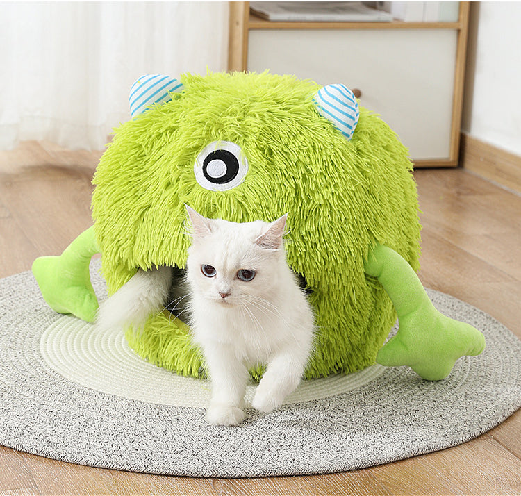 Washable Calming Cat Bed – Fluffy Round Plush Cushion for Cats & Dogs (3 Sizes)