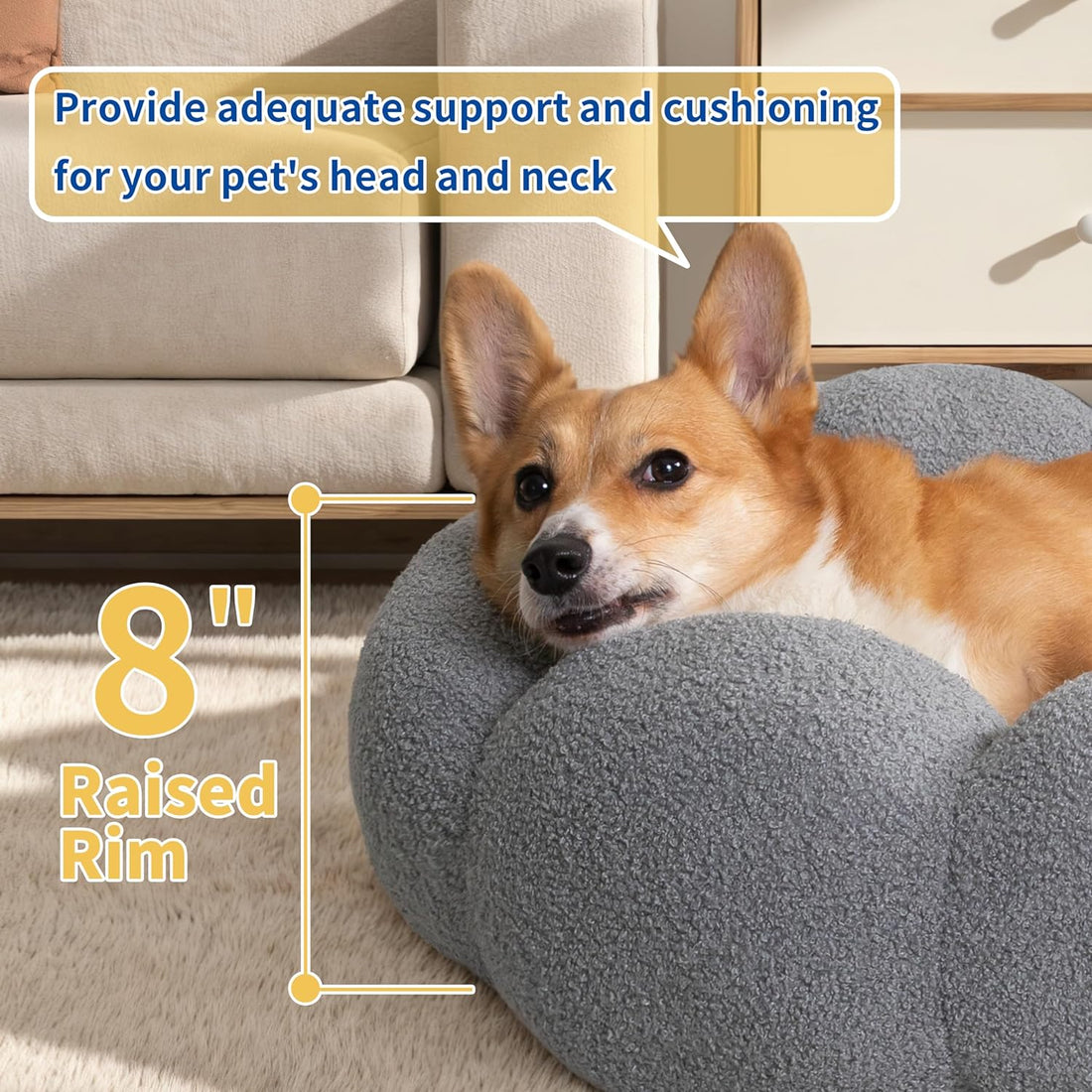 Flower Calming Dog Bed – Washable Donut Cuddler in 5 Colors (S–L)