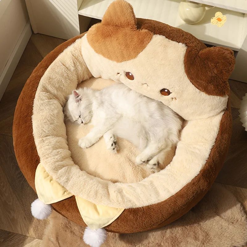 Cozy Round Pet Bed – Warm Plush Cushion for Cats & Dogs (S & M)